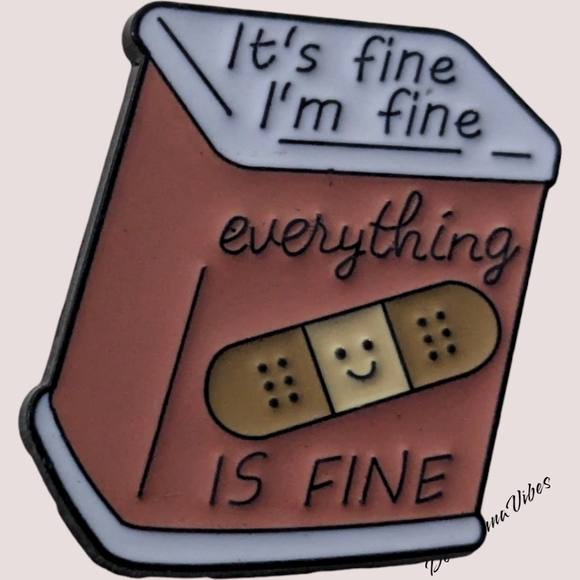 3/$12 "I'm Fine" Box of Bandages Enamel Pin. - Picture 2 of 3